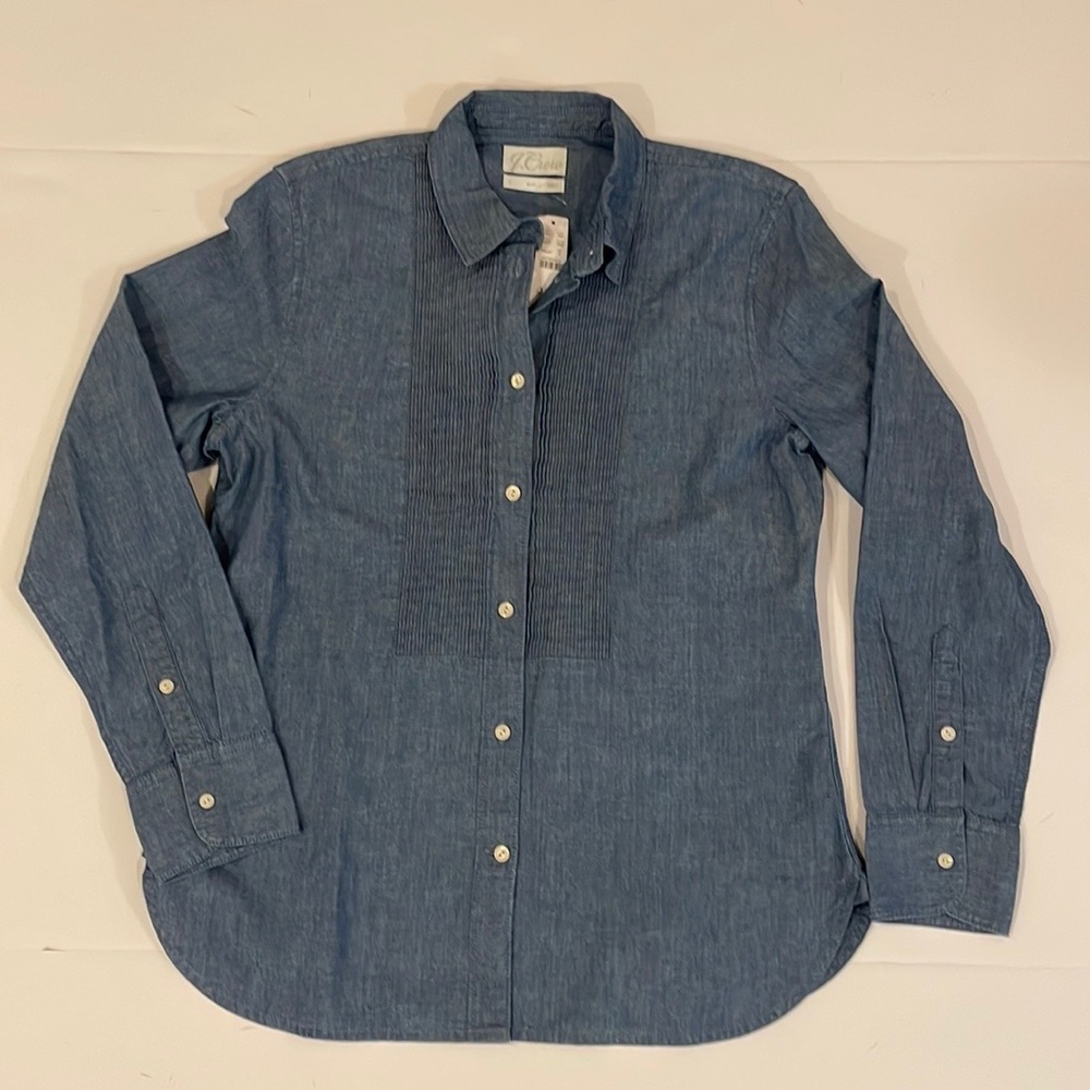 NWT J Crew Chambray Denim Tuxedo Shirt Size 8